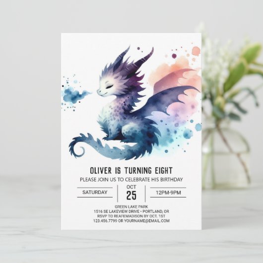 Bold Dragon Birthday Custom Einladung (Stehend Vorderseite)