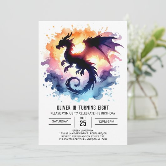 Bold Dragon Birthday Digital Einladung (Stehend Vorderseite)