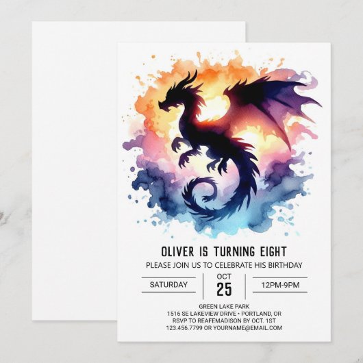 Bold Dragon Birthday Digital Einladung (Vorne/Hinten)