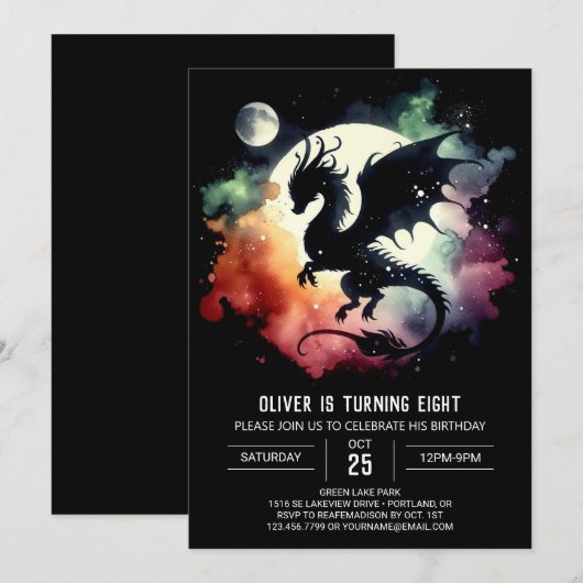 Bold Dragon Birthday Editable Einladung (Vorne/Hinten)