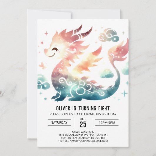 Bold Dragon Birthday Printable Einladung (Vorderseite)