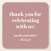 Bold Dusty Rose Retro Custom Wedding Vielen Dank Rechteckiger Pappuntersetzer (Vorderseite)