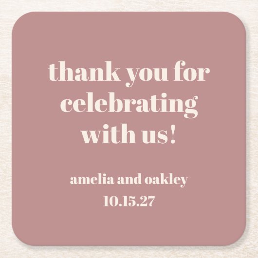 Bold Dusty Rose Retro Custom Wedding Vielen Dank Rechteckiger Pappuntersetzer (Vorderseite)