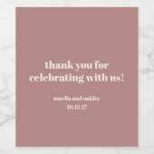 Bold Dusty Rose Retro Custom Wedding Vielen Dank Weinetikett (Einzelnes Label)