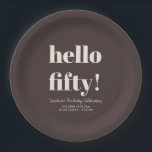 Bold Earthy Brown Modern 50th Birthday Custom Pappteller<br><div class="desc">These personalized birthday paper plates feature bold modern typography on a deep brown background with soft ivory cream lettering for a cohesive, elevated party look. Perfect for 50th birthday celebrations, milestone parties, and adult birthday gatherings. Customize the name, date, and location to coordinate with your invitations, signage, and party decor....</div>