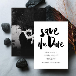 Bold Edgy Modern Black Brush Script Foto Wedding Save The Date