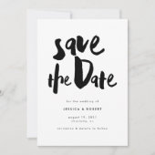 Bold Edgy Modern Black Brush Script Foto Wedding Save The Date (Vorderseite)