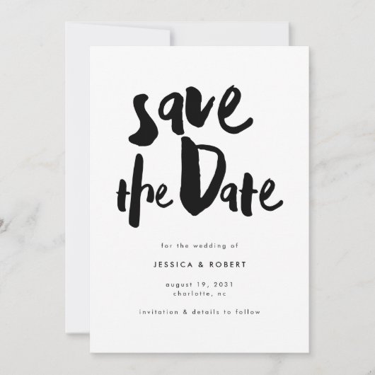 Bold Edgy Modern Black Brush Script Foto Wedding Save The Date (Vorderseite)