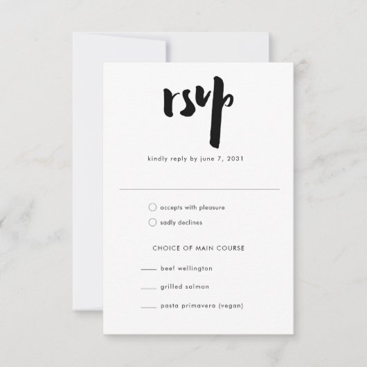 Bold Edgy Modern Black Brush Script Hochzeit RSVP Karte (Vorderseite)