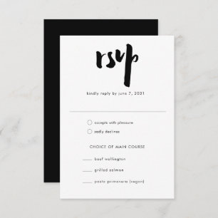 Bold Edgy Modern Black Brush Script Hochzeit RSVP Karte