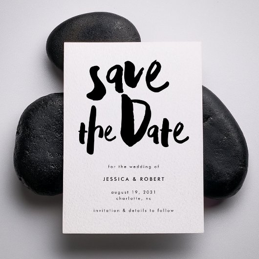 Bold Edgy Modern Black Brush Script Hochzeit Save The Date