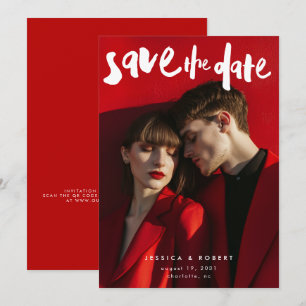 Bold Edgy Modern Brush Script Foto Wedding Save The Date
