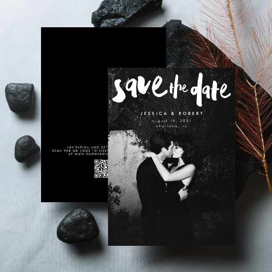 Bold Edgy Modern Brush Script Foto Wedding Save The Date