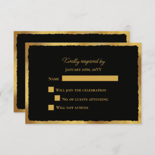 Bold Elegance Luxe Gold Edge Black Wedding RSVP