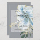 Bold Elegant Dusty Blue Floral Wedding Einladung (Vorne/Hinten)
