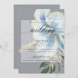 Bold Elegant Dusty Blue Floral Wedding Einladung