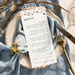 Bold Elegant Floral Wedding Flat Menükarte<br><div class="desc">Das stilvolle Floral Wedding Flat Menu Design, ein modernes Fest der Naturkunst, mit farbenfrohen Aquarellbildern in hübschen Farbtönen wie Rosa, Marineblau und staubblau, Pfirsich und Gelb, mit sanften Eukalyptusgrün, einem wunderschönen Set und einer schlichten, weißen Leinwand mit minimalistisch dunkelblauer Typografie, schafft ein ausgewogenes zeitloses elegantes Ambiente und moderne Eleganz. Ob...</div>