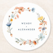 Bold Elegant Floral Wedding Runder Pappuntersetzer (Vorderseite)
