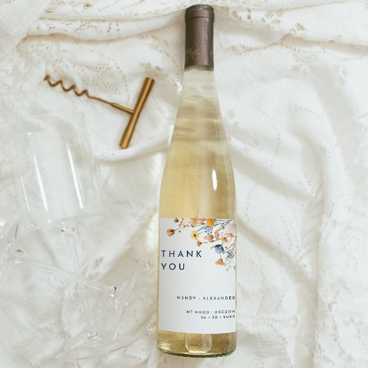 Bold elegante Floral Wedding Danke Weinetikett