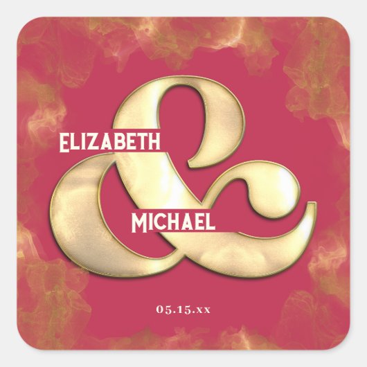 Bold elegante Gold Pink Magenta Custom Wedding Quadratischer Aufkleber (Vorderseite)