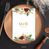 Bold elegante Red Gold Floral Monogram Wedding Menükarte