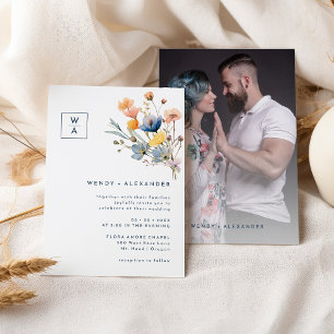 Bold elegantes Floral Monogram Wappen Wedding Foto Einladung