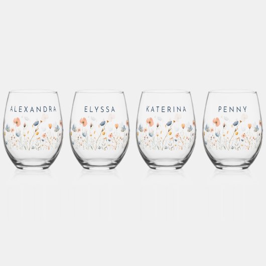 Bold elegantes floral Wedding Brautparty Weinglas Ohne Stiel (Vorderseite)