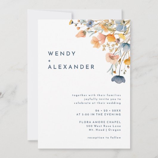 Bold elegantes floral Wedding Foto Einladung (Vorderseite)