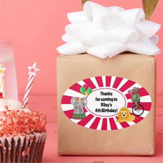 Bold Elephant Lion Bear Balloons Circus Danke Ovaler Aufkleber (Party)