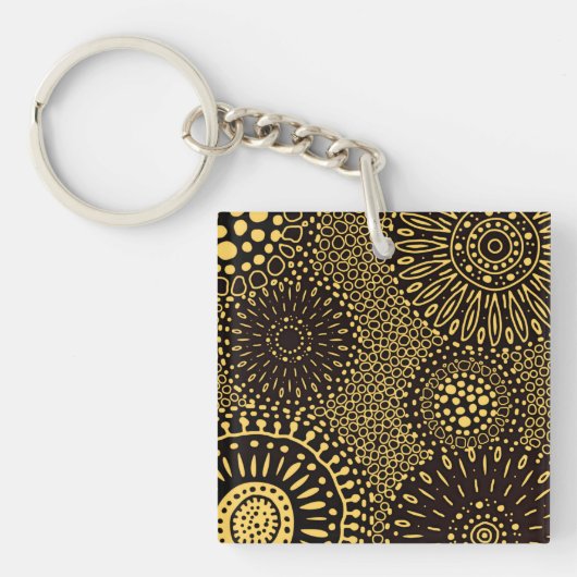 Bold Ethnic Floral Black Gold Acrylic Keychain Schlüsselanhänger (Vorderseite)