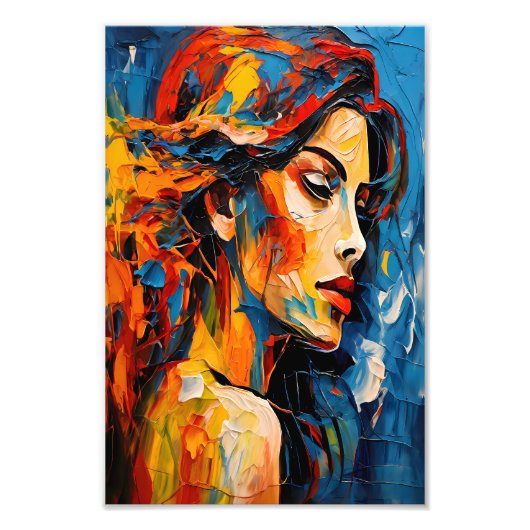 Bold Expressionist Female Portrait Abstrakt Art Fotodruck (Vorne)