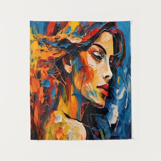 Bold Expressionist Female Portrait Abstrakt Art Wandteppich (Vorderseite)