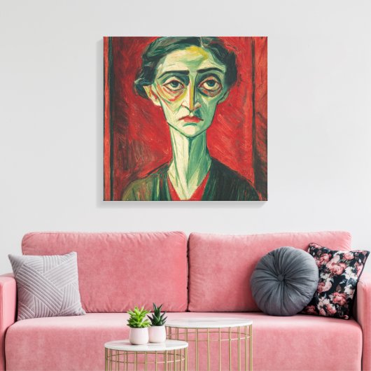 Bold Expressionist Portrait in Red and Green Leinwanddruck (Insitu (Wohnzimmer))