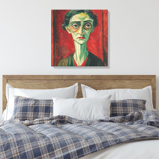 Bold Expressionist Portrait in Red and Green Leinwanddruck (Insitu (Schlafzimmer))
