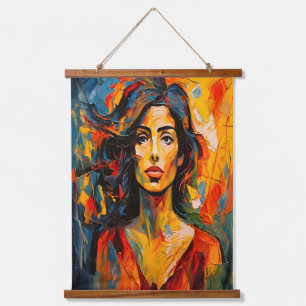 Bold Expressionist Woman Abstrakt Portrait Art Wandteppich Mit Holzrahmen