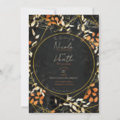 Bold Fall Dark Floral Orange Gold Wedding Einladung (Vorderseite)