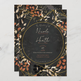 Bold Fall Floral Terracotta Gray Gold Wedding Einladung