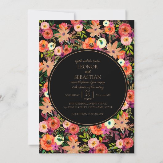 Bold Fall Floral Wedding Einladung (Vorderseite)