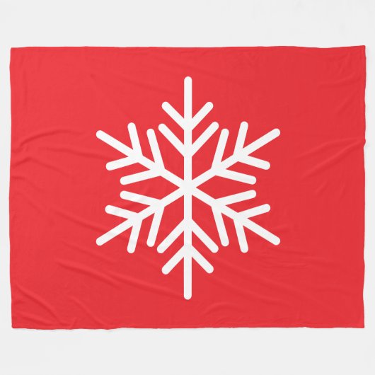 Bold Festive White Alpine Snowflake On Bright Red Fleecedecke (Vorderseite (Horizontal))