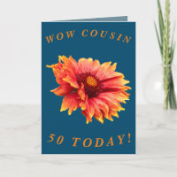 Bold Floral 50th Birthday Card for Cousin