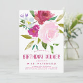 Bold Floral Birthday Dinner Einladung (Stehend Vorderseite)