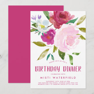 Bold Floral Birthday Dinner Einladung