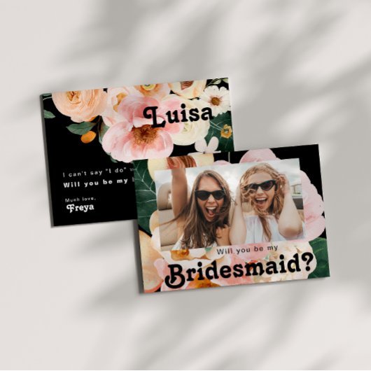 Bold Floral | Black Foto Bridesmaid Vorschlag Card Einladung