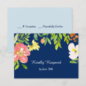 Bold Floral Border Navy Blue Wedding RSVP Karte (Vorne/Hinten)
