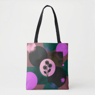Bold Floral Circle Tote Bag – Modern Abstract Flow Tasche