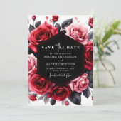 Bold Floral Crimson Red Wedding Save The Date (Stehend Vorderseite)
