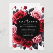 Bold Floral Crimson Red Wedding Save The Date (Vorne/Hinten)