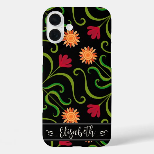 Bold Floral Damask Sonnenblume Boho Schwarzes Volk Case-Mate iPhone Hülle (Rückseite)