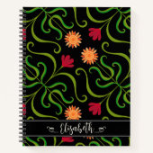 Bold Floral Damask Sonnenblume Boho Schwarzes Volk Notizblock (Vorderseite)