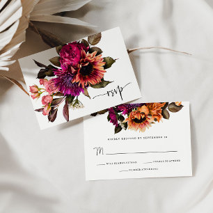 Bold Floral Dramatische und elegante Hochzeit RSVP Karte